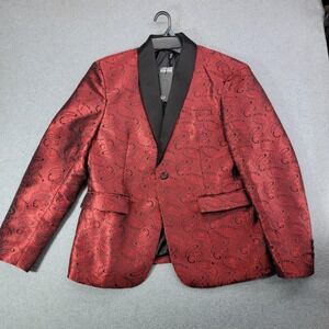 Mage Male Jacket Mens Large Red Paisley Tuxedo Shawl Lapel Formal Wedding